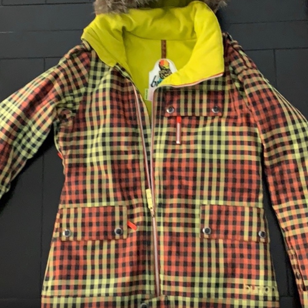 Burton Snow Ski Jacket Dryride Plaid Yellow Red Black Multi 🏂⛷❄️ EUC!